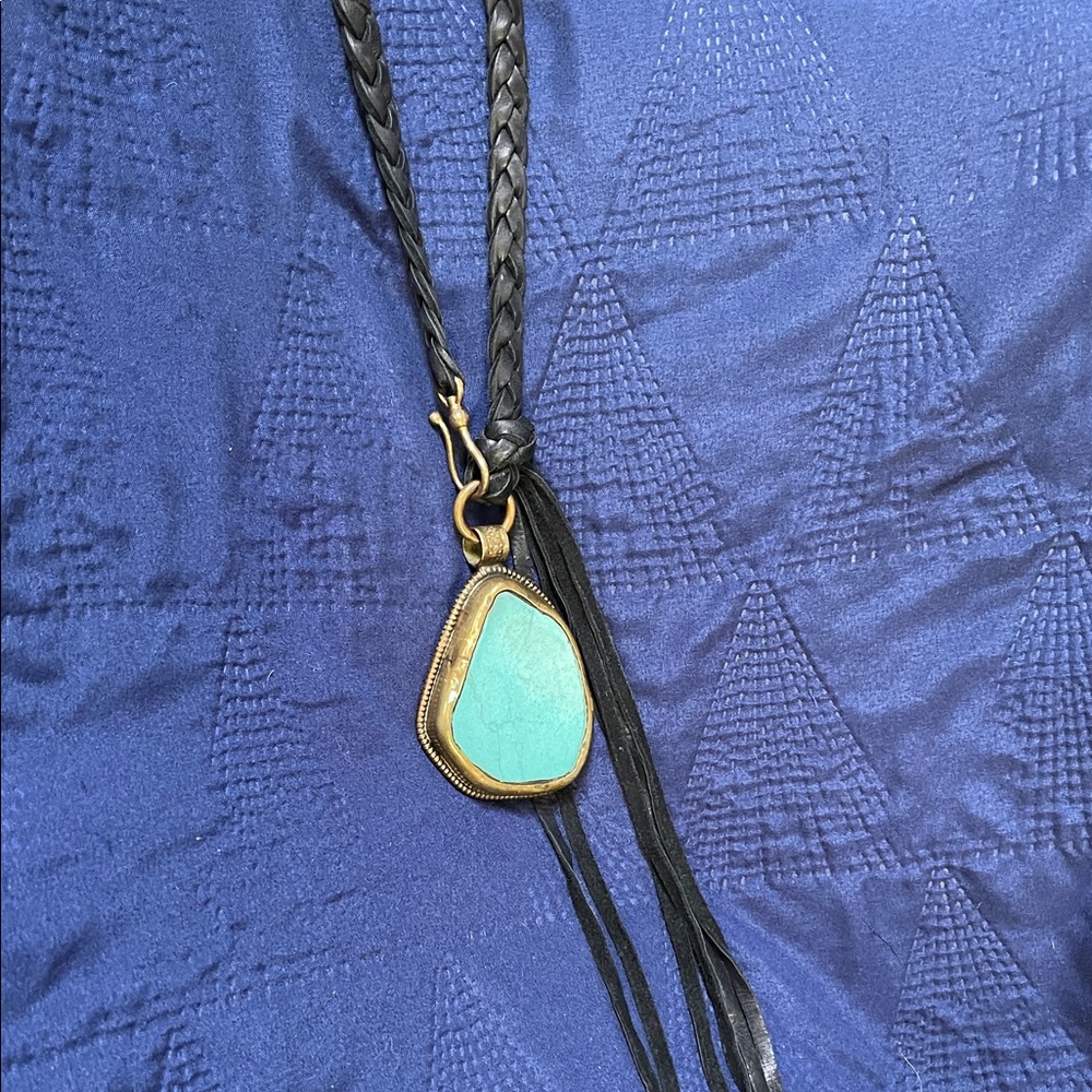 Turquoise Pendant Necklace with Black Leather Cord